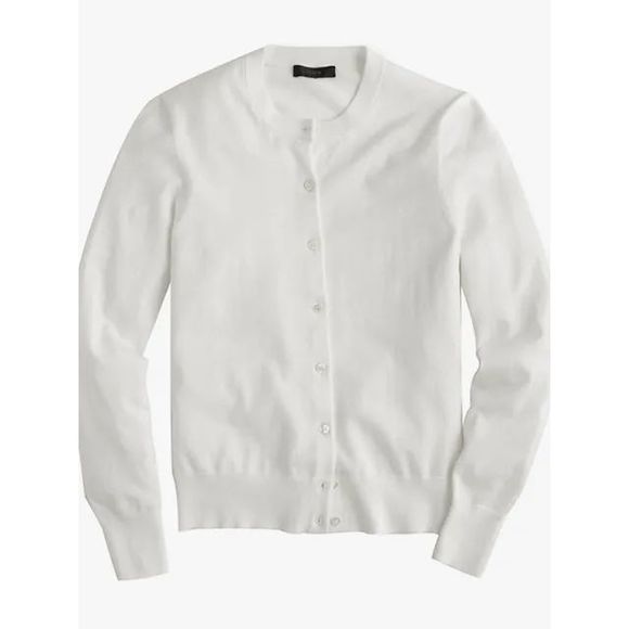 J. Crew Cotton-blend Jackie cardigan sweater White M Long Sleeves Crewneck - Picture 1 of 6